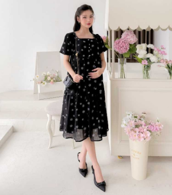 Maternity Dress Black Floral V1030 Good Price  Breathable Sweat-Absorbent Casual Wear Good Absorbency Custom Design  Bulk 7