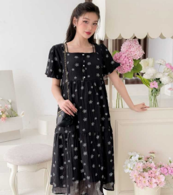 Maternity Dress Black Floral V1030 Good Price  Breathable Sweat-Absorbent Casual Wear Good Absorbency Custom Design  Bulk 5