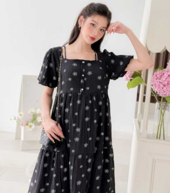 Maternity Dress Black Floral V1030 Good Price  Breathable Sweat-Absorbent Casual Wear Good Absorbency Custom Design  Bulk 4