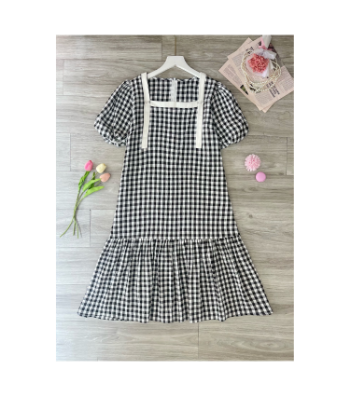 Maternity Dress Black Square Neck Plaid V1062 Good Choice Anti-Shrink Sweat-Absorbent Casual Wear Good Absorbency Custom Design 2