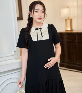 Maternity Dress For Pregnant Women Pleated Office Dress V853 Good Choice  Breathable Minimalist High Elasticity Good Absorbency 3