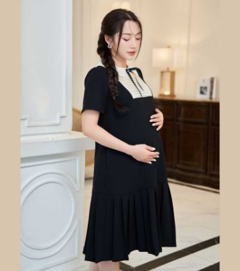 Maternity Dress For Pregnant Women Pleated Office Dress V853 Good Choice  Breathable Minimalist High Elasticity Good Absorbency 6