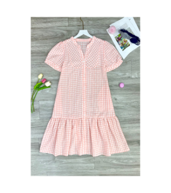 Maternity Dress Pink Train Neck Plaid V1063 Good Price  Breathable Minimalist High Elasticity Not Discolored Custom Design 2