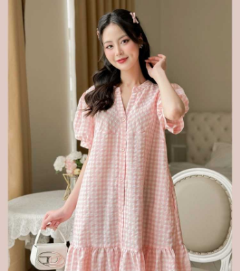 Maternity Dress Pink Train Neck Plaid V1063 Good Price  Breathable Minimalist High Elasticity Not Discolored Custom Design 5