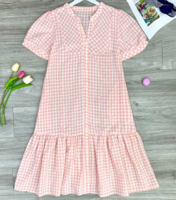 Maternity Dress Pink Train Neck Plaid V1063 Good Price  Breathable Minimalist High Elasticity Not Discolored Custom Design 8