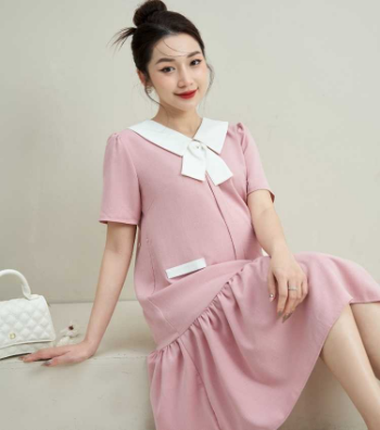 Maternity Dress With Pink Bow V641 Good Price Breathable Minimalist High Elasticity Not Discolored Custom Design OEM/ODM Service 3