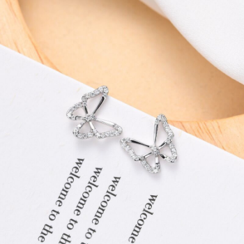 Minimalist Premium Jewelry 925 Sterling Silver Cubic Zirconia Butterfly Woman Fine Stud Earrings for Gift Anniversary 3