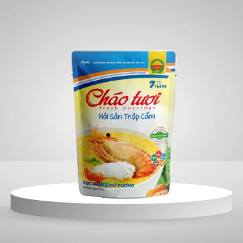 Mixed Seafood Porridge with Shrimp Squid Carrots and Peas by Cay Thi Nutritious and Sweet Rich in Vitamins B1 B6 and Minerals Supports Baby Brain Development and Immune Health Convenient Meal Option