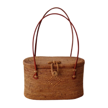 New Arrival Two-Layer Rattan Tote Bag Handmade Bohemian Items for Women Travel Carrying Accessory Made in Vietnam