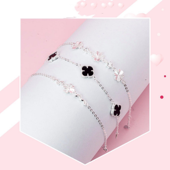 New Design Elegant Charms Bracelet 925 Sterling Silver 4 Leaf Clover Cubic Zirconia Detachable Fine Jewelry Bracelets 4