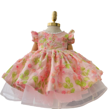 NEW DESIGN floral pattern party dress for girl with beading and floral decorations for special occasions support OEM ODM 1