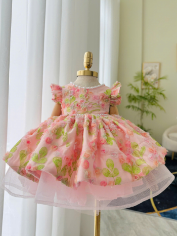 NEW DESIGN floral pattern party dress for girl with beading and floral decorations for special occasions support OEM ODM 4