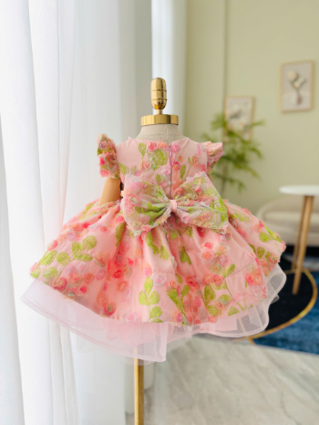 NEW DESIGN floral pattern party dress for girl with beading and floral decorations for special occasions support OEM ODM 3