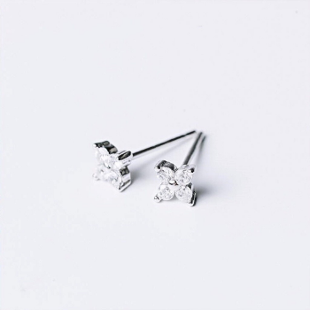 New Trending 925 Sterling Silver Jewelry Flower Shape Cubic Zirconia Fine Stud Earrings Tiny Classic Earrings for Girl Woman 3