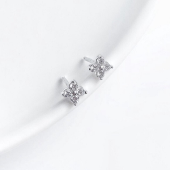 New Trending 925 Sterling Silver Jewelry Flower Shape Cubic Zirconia Fine Stud Earrings Tiny Classic Earrings for Girl Woman 1