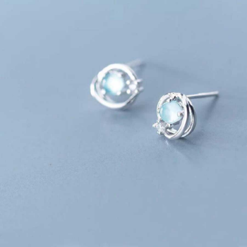 New Trendy Design S925 Sterling Silver Fine Jewelry Galaxy Shape Moonstone Stud Earrings for Gift Anniversary Party Engagement 4