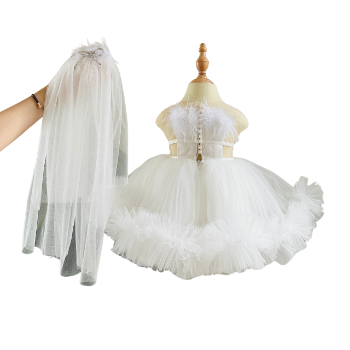 Nhung Nguyen Baby Girl's Princess Dress High Satin Bridal Gown Detachable Long Train Party Style 12 Years OEM ODM Made Lace