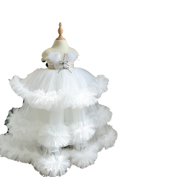 ODM Nhung Nguyen 2025 Summer White Princess Dress for Girls Party Short Sleeve Design with Decorations Baby Girl viet Nam