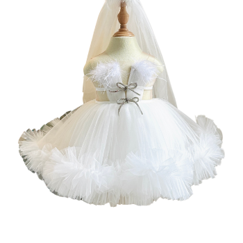 ODM Nhung Nguyen 2025 White Short-Sleeved Party Dress for Baby Girls Summer Design Decorations for Children