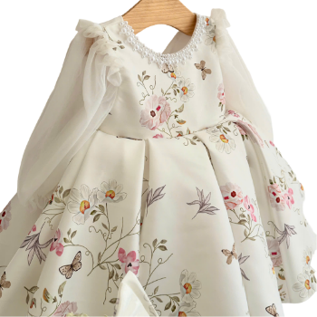 ODM/OEM supported party dress for girls vintage style with puff sleeve and floral pattern 2024's unique design 2