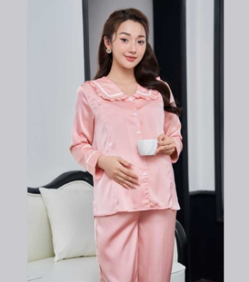 Pearl Silk Maternity & Postpartum Set With Peter Pan Collar B490 Breathable Minimalist Soft And Comfortable Fabric 2