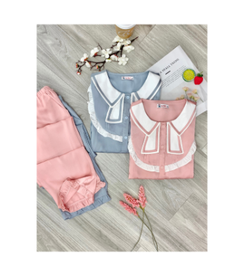 Pregnancy Maternity Set Vertical Zipper For Baby Breastfeed Pants Pearl Silk Elastic Bow Collar B508 Breathable Minimalist 1