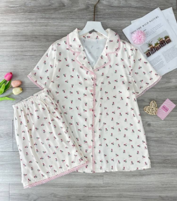 Pregnancy & Postpartum Cream Floral Silk Shorts Set B639 High Quality Breathable Minimalist Casual Wear Not Discolored 8