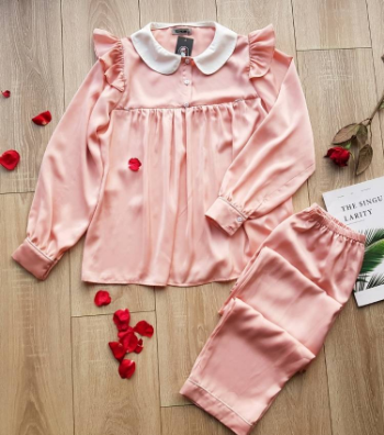 Pregnancy & Postpartum Set Made Of Silk Pants With Elastic Button-Down Shirt Ruffle Shoulders Lock Breastfeed B307 Casual Wear 2