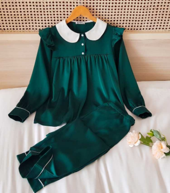 Pregnancy & Postpartum Set Made Of Silk Pants With Elastic Button-Down Shirt Ruffle Shoulders Lock Breastfeed B307 Casual Wear 7