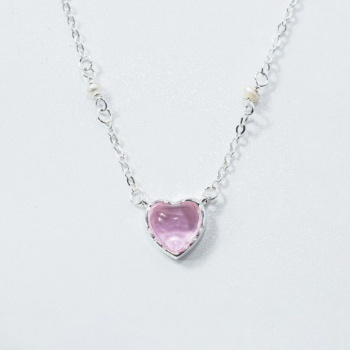 Premium Woman's 925 Sterling Silver Fine Jewelry Cubic Zirconia Diamond Pink Heart Pendant Necklace OEM ODM Service 1