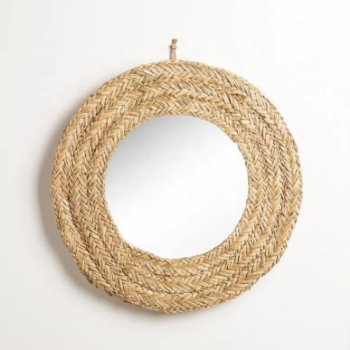 Round mirror with seagrass border, wall hanging, home decor, highly aesthetic home decoration accessories, wholesale.