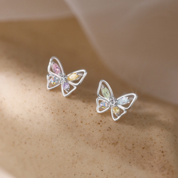 S925 Sterling Silver Fine Jewelry Butterfly Cubic Zirconia Stud Earrings Trendy Earrings for Woman OEM ODM Service 2