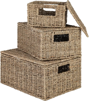 Seagrass basket with lid, Multi-purpose storage basket home organization accessory highly aesthetic wholesale available