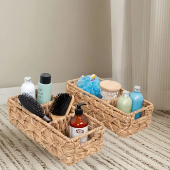 Set of 2 Divider Hyacinth Baskets Wholesale Best Selling Home Wicker Rectangle General Basket For Decor Living Room & Bathroom