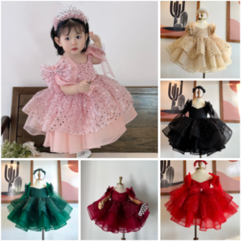 Short Dress with Off-Shoulder and Sequin Girl's Clothing Girls Dresses Princess High Quality Factory Price OEM ODM Service Made In Vietnam 1