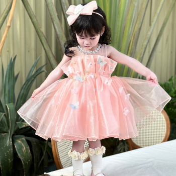 Short Dress Wrinkle-Free Silk Dress with Butterfly Embellishments Girl's Clothing Girls Dresses Princess High Quality Factory Price OEM ODM Service Made In Vietnam 4