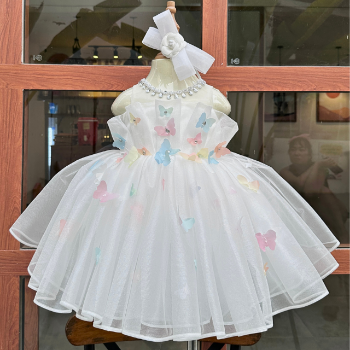 Short Dress Wrinkle-Free Silk Dress with Butterfly Embellishments Girl's Clothing Girls Dresses Princess High Quality Factory Price OEM ODM Service Made In Vietnam 3