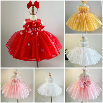 Short Dress Wrinkle-Free Silk Dress with Butterfly Embellishments Girl's Clothing Girls Dresses Princess High Quality Factory Price OEM ODM Service Made In Vietnam 1