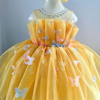 Short Dress Wrinkle-Free Silk Dress with Butterfly Embellishments Girl's Clothing Girls Dresses Princess High Quality Factory Price OEM ODM Service Made In Vietnam 5