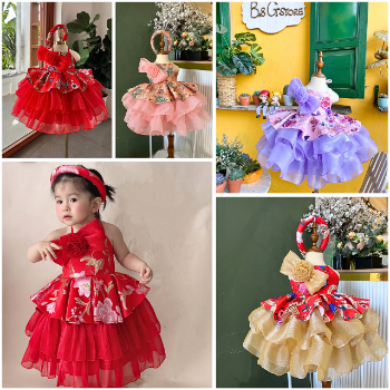 Short Dress Brocade Pinafore Girl's Clothing Girls Dresses Princess High Quality Factory Price OEM ODM Service Made In Vietnam
