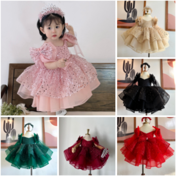Short Dress with Off-Shoulder and Sequin Girl's Clothing Girls Dresses Princess High Quality Factory Price OEM ODM Service Made In Vietnam