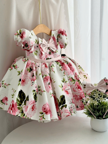 Spring wholesale beautiful fashion 3D floral printed taffeta dress for girls made in Viet Nam 3