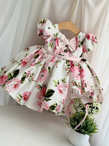 Spring wholesale beautiful fashion 3D floral printed taffeta dress for girls made in Viet Nam 2