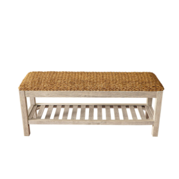 The wooden bench combined with water hyacinth, storage cabinets, and baskets made from natural, creating a warm and safe space.