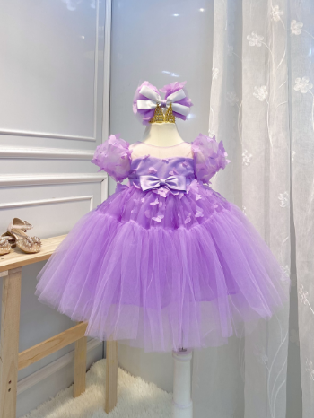 TOP CHOICE purple princess dress with butterfly decoration designed with multi-layer soft mesh fabric and cotton lining ODM/OEM 2