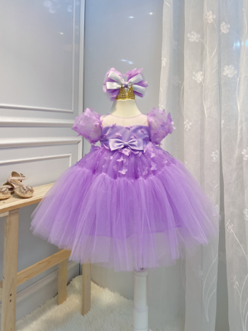 TOP CHOICE purple princess dress with butterfly decoration designed with multi-layer soft mesh fabric and cotton lining ODM/OEM 4