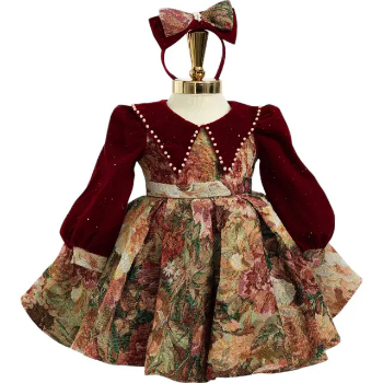 Vietnam-made Winter Velvet Brocade Nhung Nguyen Princess Dress Girls Large Size Party Style Elegant Lace OEM ODM Best Price!