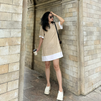 Vietnam Manufacturer Oversize Mini Dress 100% Linen Custom Plain Solid Color Lady Formal Casual Dress For Women Easy To Wear 5