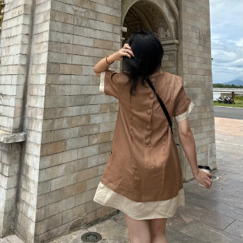 Vietnam Manufacturer Oversize Mini Dress 100% Linen Custom Plain Solid Color Lady Formal Casual Dress For Women Easy To Wear 2