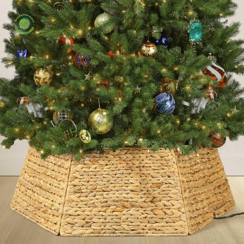 water hyacinth christmas tree 6 panel collar Christmas tree Natural woven Christmas tree collar, foldable, Christmas decoration